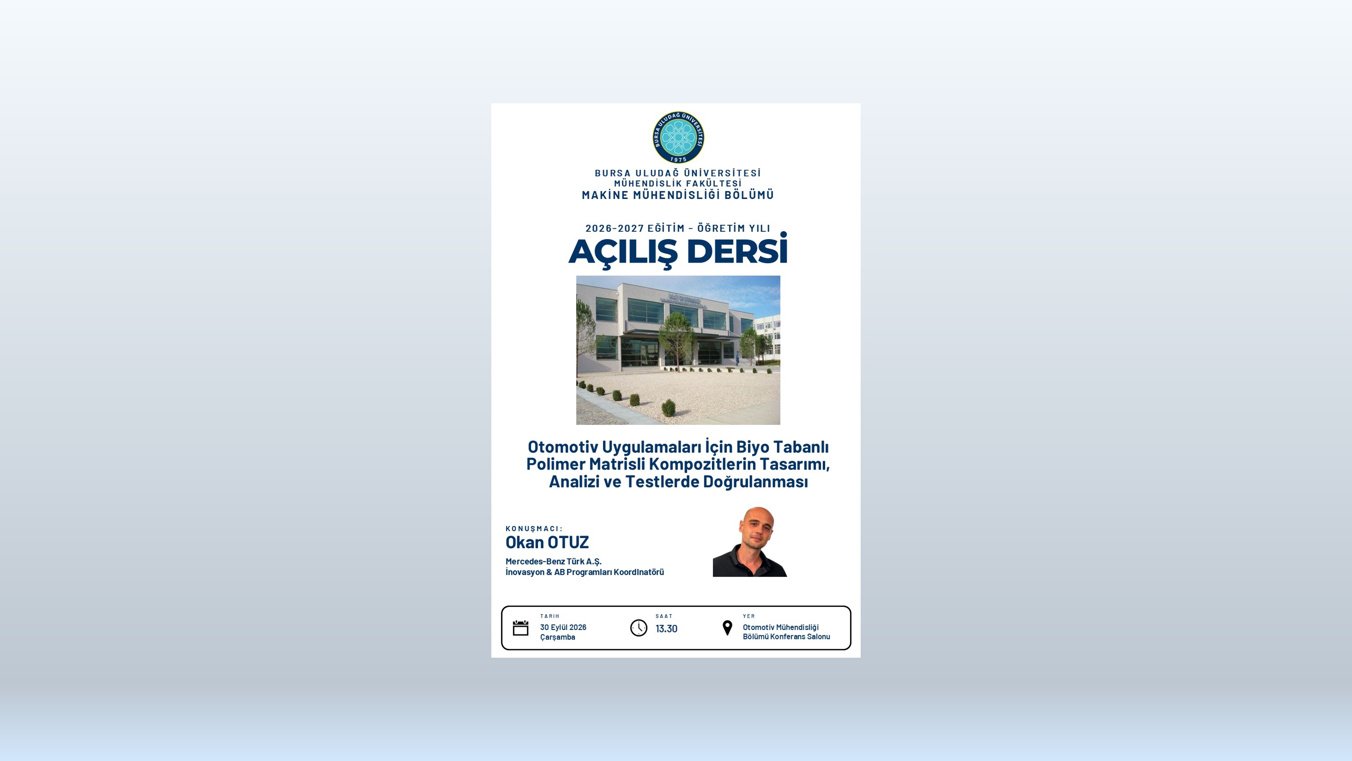 2026-2027 Eğitim Öğretim Yılı Makine Mühendisliği Bölümü Açılış Dersi